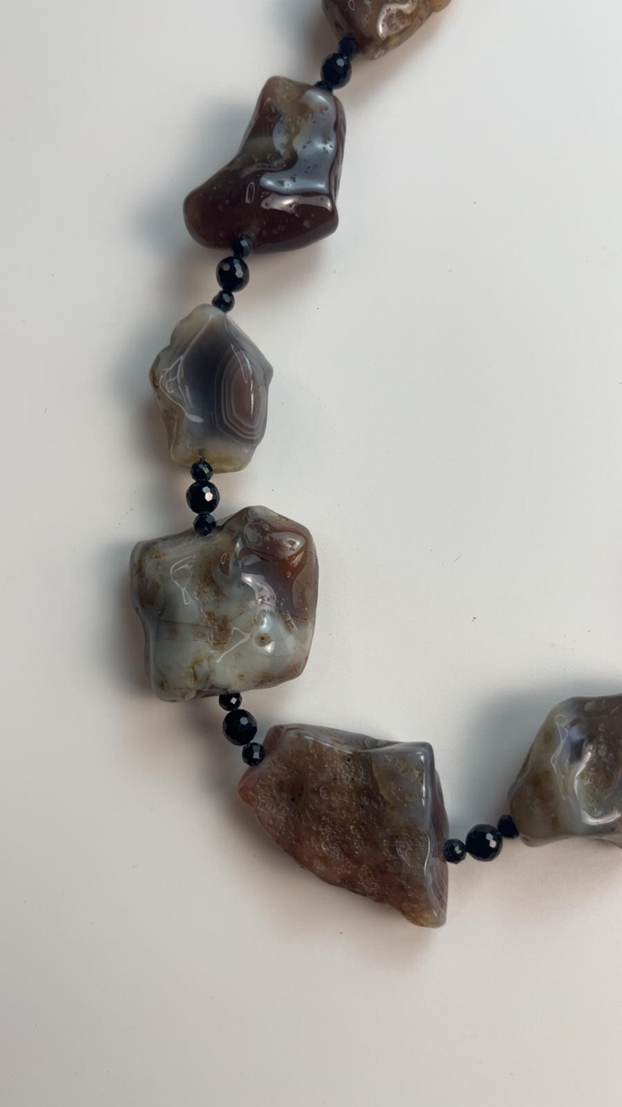 Twilight Dunes | Persian Gulf Agate -Rough Stone & Black Tourmaline Necklace - Lesedi Jewels