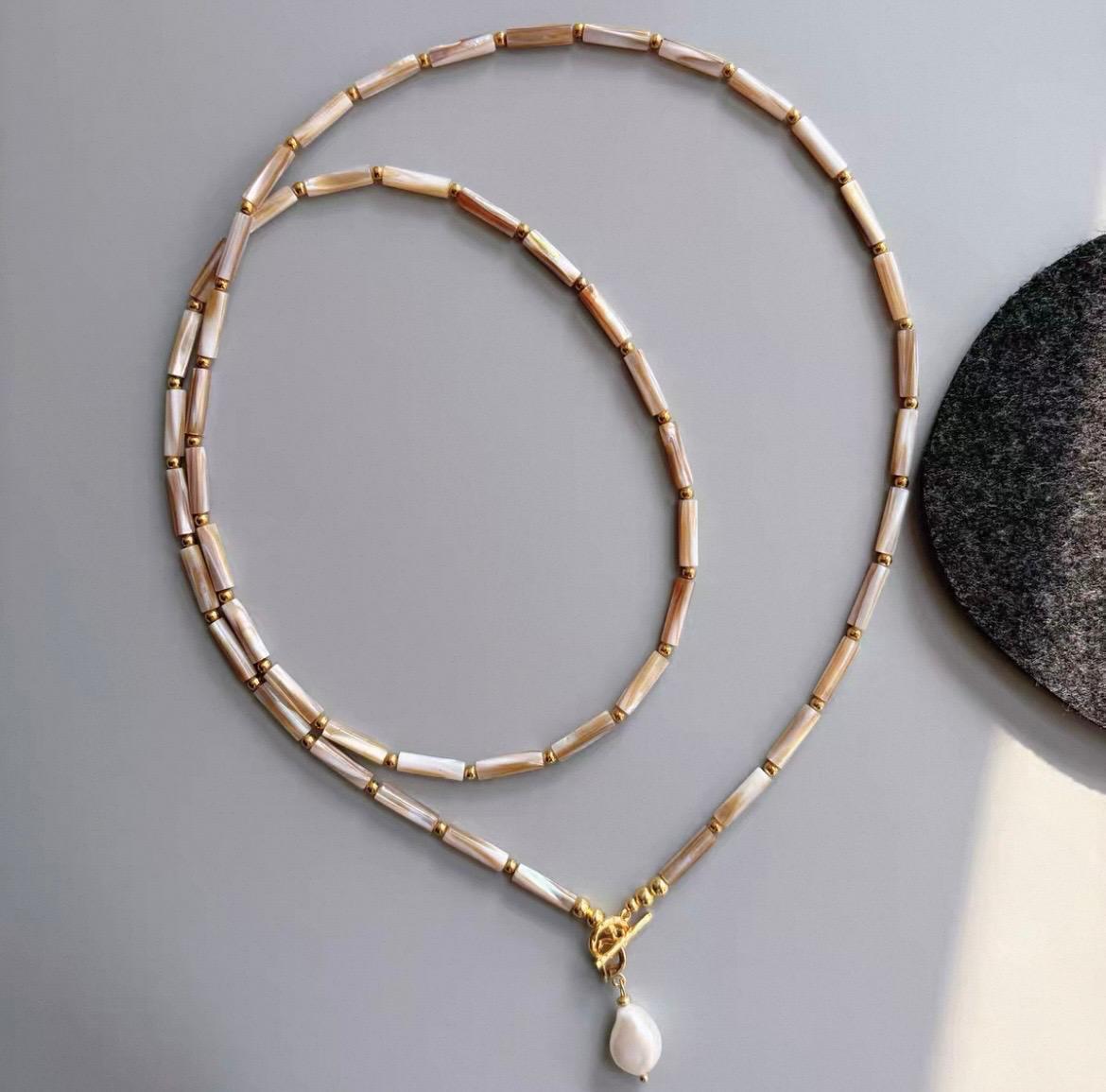 Natural seashell necklace with Freshwater Pearl Choker - Lesedi Jewels