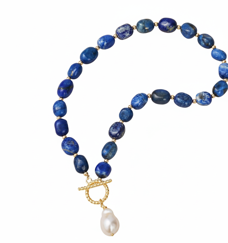 Blue Reverie | Natural Lapis With Baroque Pearl Pendants Necklace - Lesedi Jewels