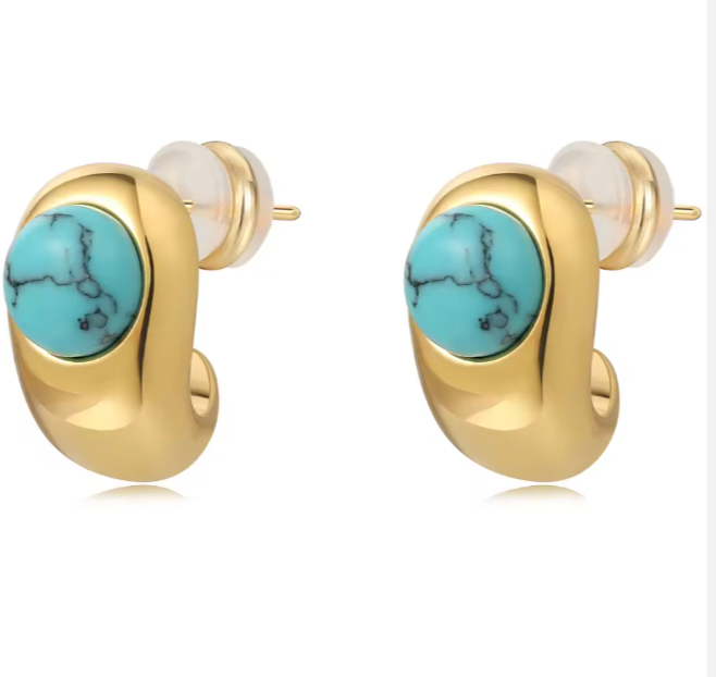 Willow Mist | Natural Turquoise brass dainty Earrings