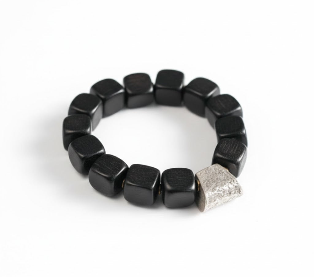 Ebony Wood With Silver Charm bracelets