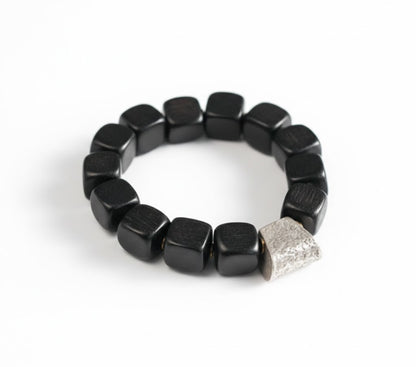 Ebony Wood With Silver Charm bracelets