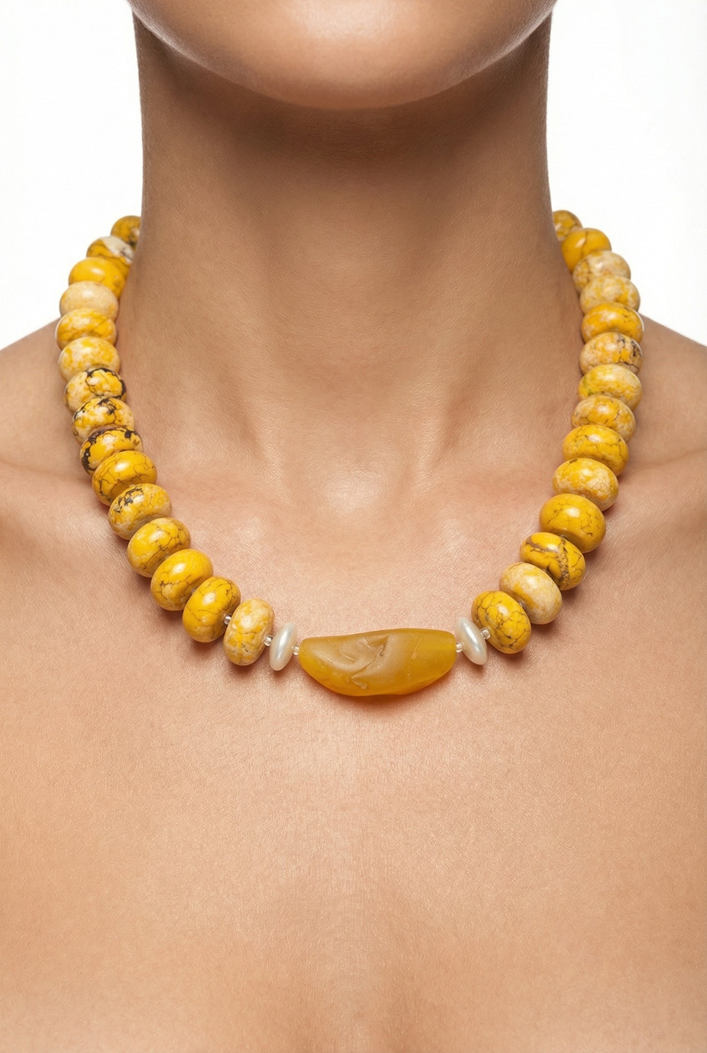 Aurora Flame | Orange Peel Agate , Yellow Abacus beads , Pearls - Lesedi Jewels