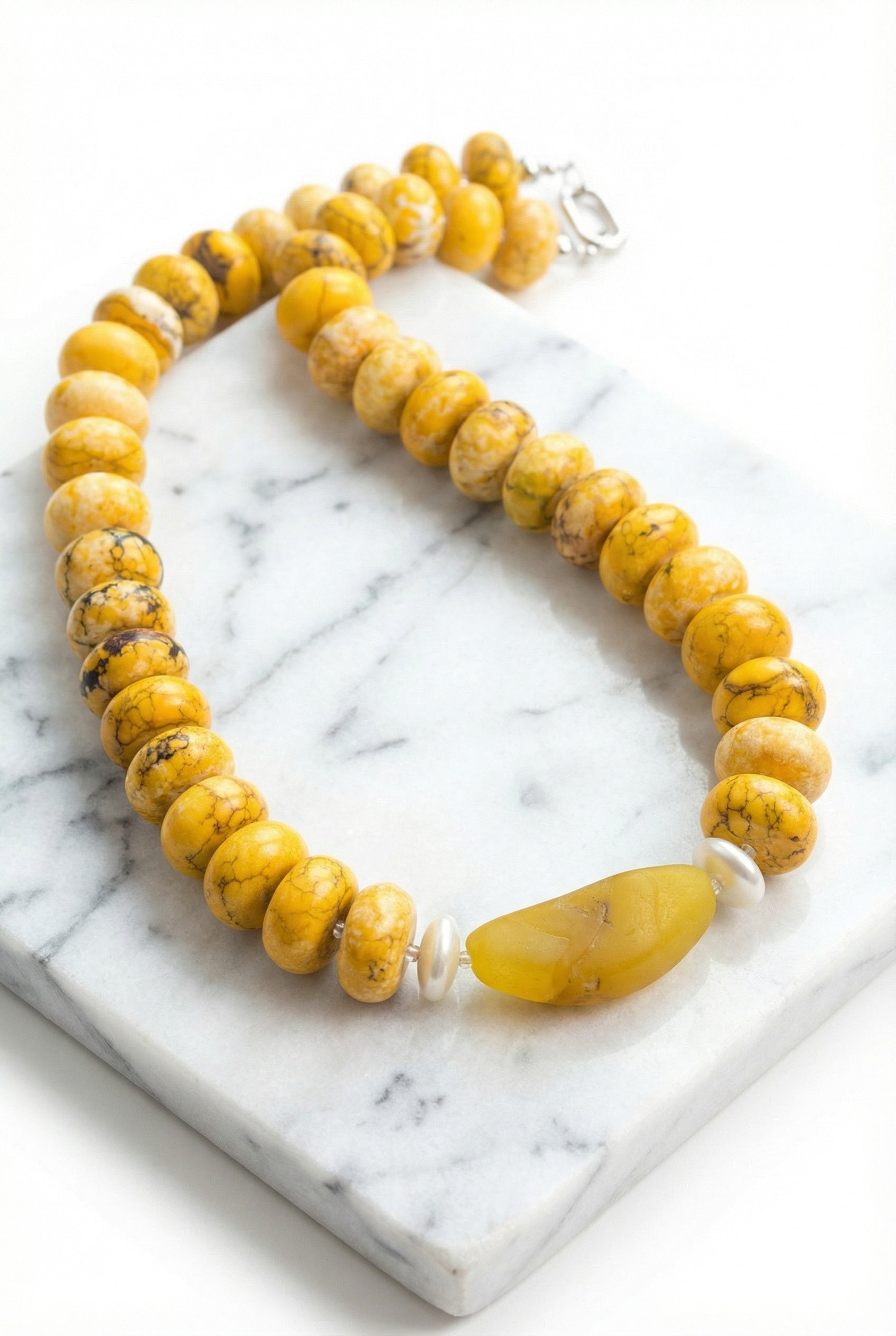 Aurora Flame | Orange Peel Agate , Yellow Abacus beads , Pearls - Lesedi Jewels