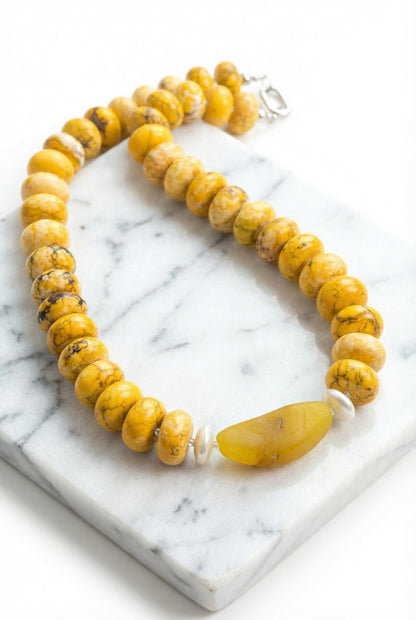 Aurora Flame | Orange Peel Agate , Yellow Abacus beads , Pearls - Lesedi Jewels