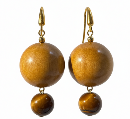 Desert Eye Drops | Natural Golden nanmu & Tiger's eye Stone Earrings