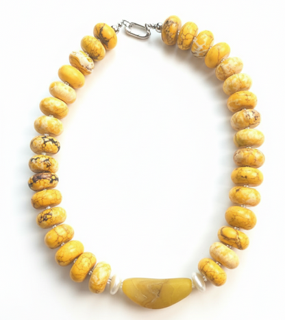 Aurora Flame | Orange Peel Agate , Yellow Abacus beads , Pearls