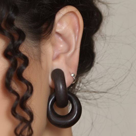 Woven Wood | Ebony Wood Clip-On Earrings