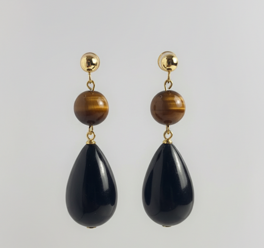 Modern Prairie | Handmade Tiger's-eye Stone with Ebony  Drop Earrings