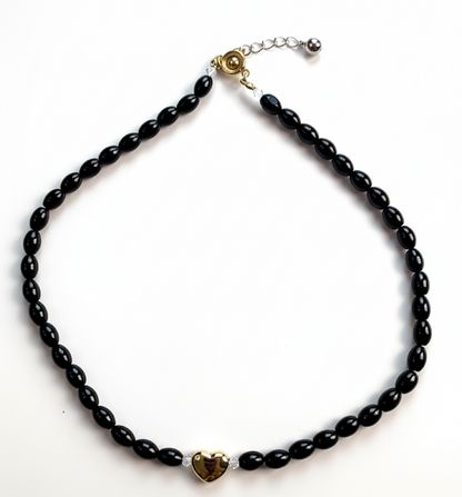 Moonshadow Talisman | Black Agate Gold Heart Necklace