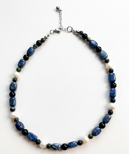 Lapis Luminescence | Lapis Lazuli, Freshwater Pearls and Black Agate Necklace