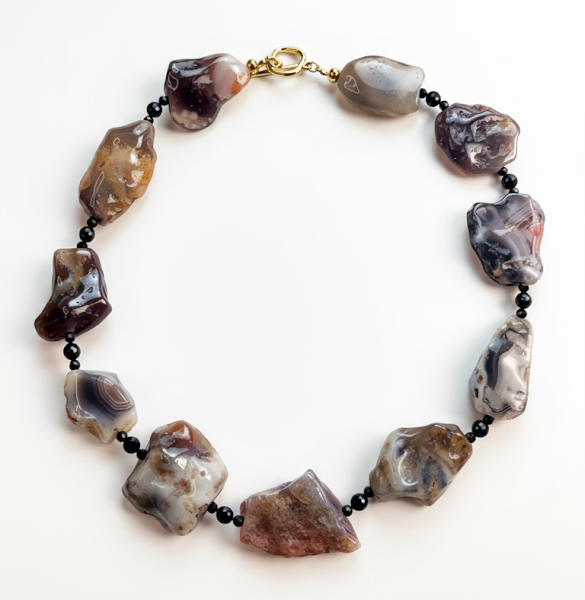 Twilight Dunes | Persian Gulf Agate -Rough Stone & Black Tourmaline Necklace