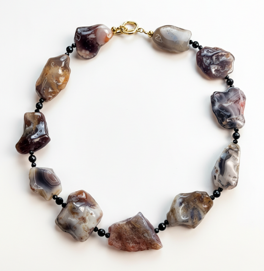 Twilight Dunes | Persian Gulf Agate -Rough Stone & Black Tourmaline Necklace