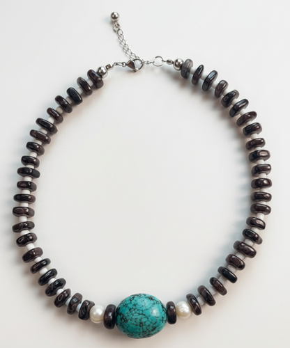 Scarlet & Serene | Garnet and Turquoise egg Necklace
