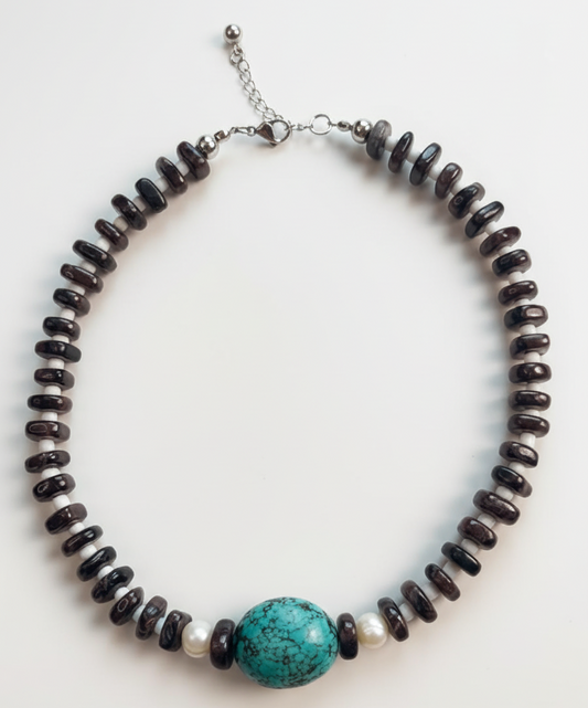 Scarlet & Serene | Garnet and Turquoise egg Necklace