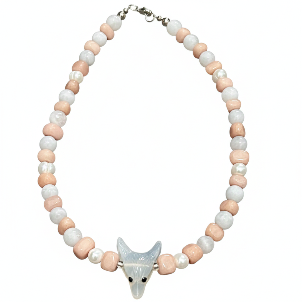 Whispers of Compassion | Pink Chalcedony, Grey Agate Necklace