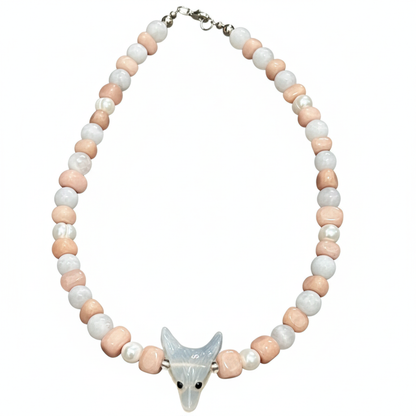 Whispers of Compassion | Pink Chalcedony, Grey Agate Necklace