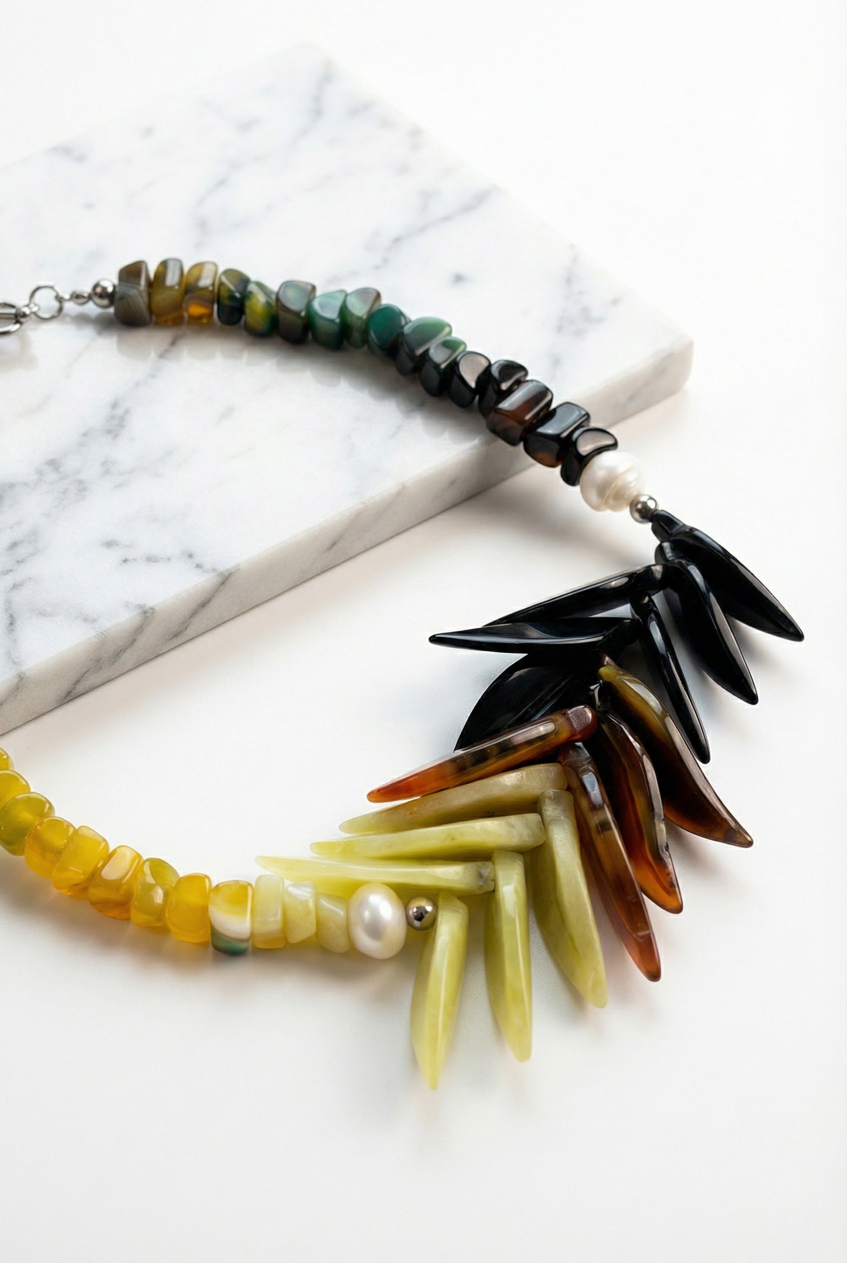 Four Seasons| Xiuyan jade, Tiger's Eye, Pearl and Mixed agate - Lesedi Jewels