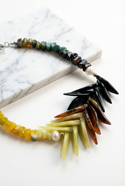Four Seasons| Xiuyan jade, Tiger's Eye, Pearl and Mixed agate - Lesedi Jewels