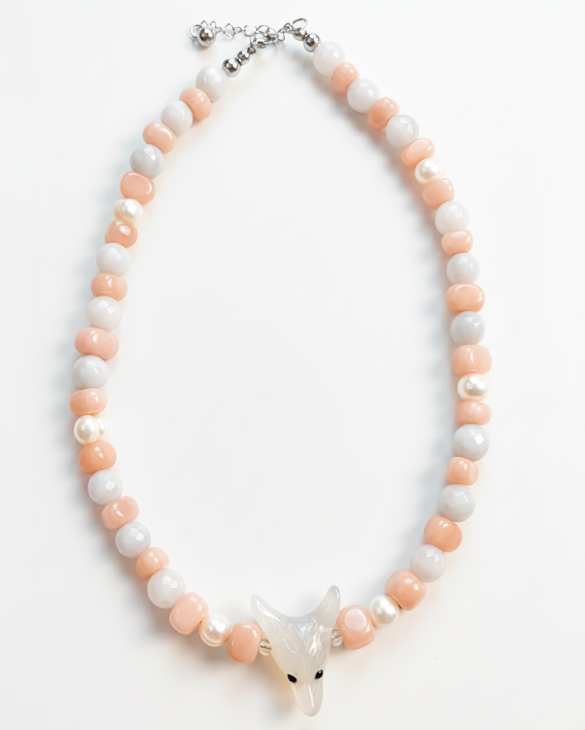 Whispers of Compassion | Pink Chalcedony, Grey Agate Necklace