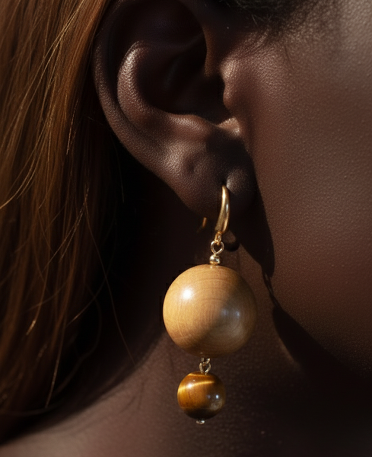 Desert Eye Drops | Natural Golden nanmu & Tiger's eye Stone Earrings