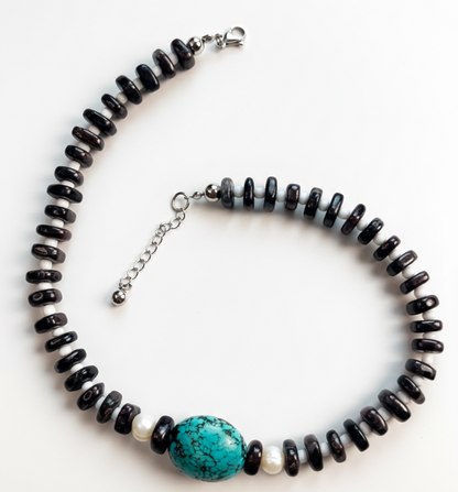 Scarlet & Serene | Garnet and Turquoise egg Necklace