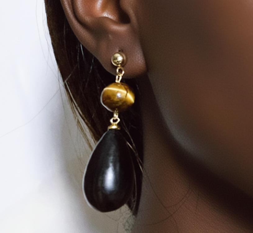 Modern Prairie | Handmade Tiger's-eye Stone with Ebony  Drop Earrings