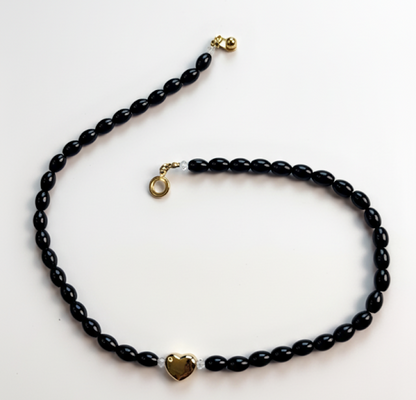 Moonshadow Talisman | Black Agate Gold Heart Necklace