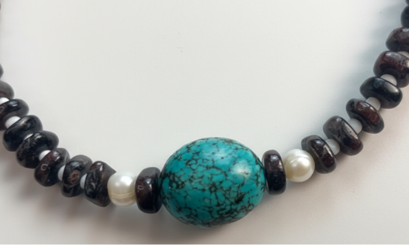 Scarlet & Serene | Garnet and Turquoise egg Necklace