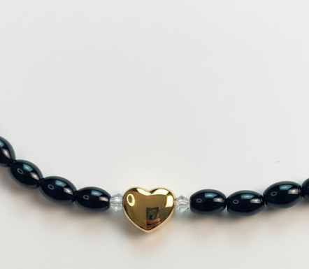 Moonshadow Talisman | Black Agate Gold Heart Necklace