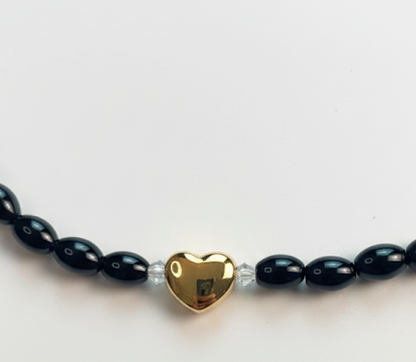 Moonshadow Talisman | Black Agate Gold Heart Necklace