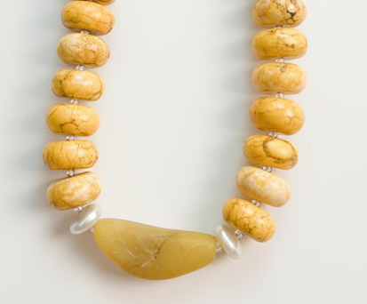 Aurora Flame | Orange Peel Agate , Yellow Abacus beads , Pearls