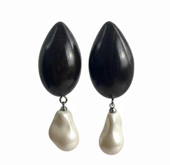 Wood Nymph Drops | Baroque Pearl With Purple sandalwood Drop Earrings