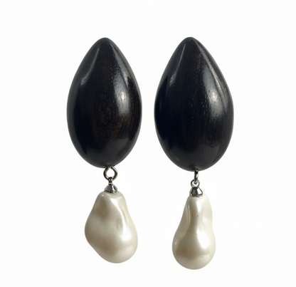 Wood Nymph Drops | Baroque Pearl With Purple sandalwood Drop Earrings