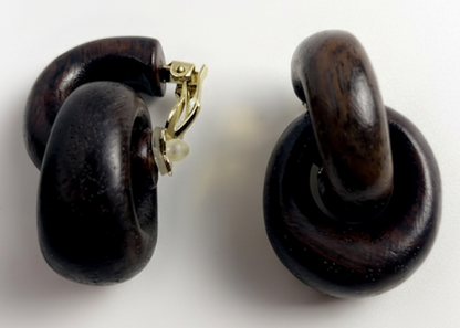 Woven Wood | Ebony Wood Clip-On Earrings