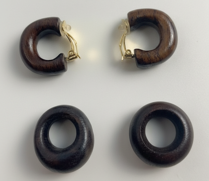 Woven Wood | Ebony Wood Clip-On Earrings