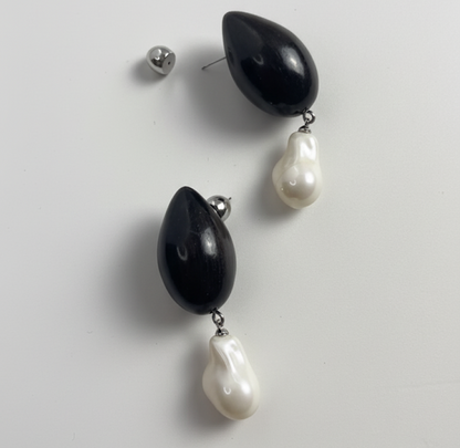 Wood Nymph Drops | Baroque Pearl With Purple sandalwood Drop Earrings