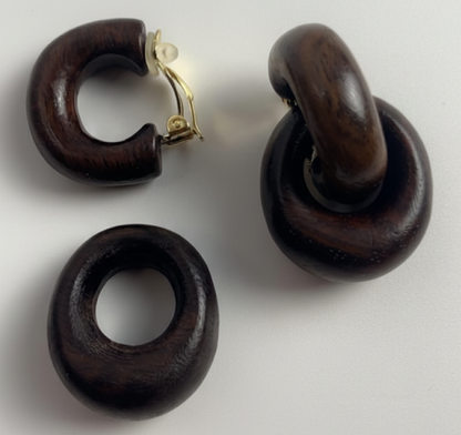 Woven Wood | Ebony Wood Clip-On Earrings