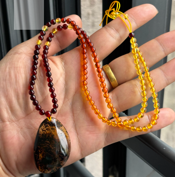 Natural Amber & Beeswax Bead Necklace - Lesedi Jewels