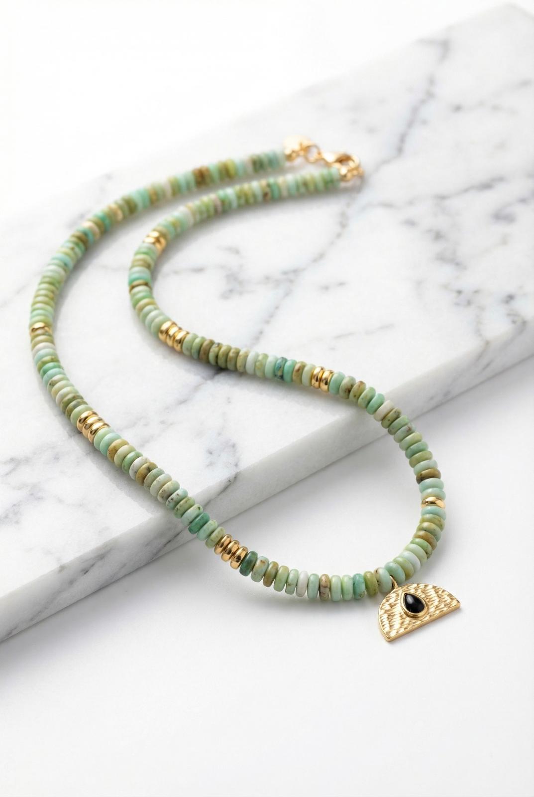 Natural Australian Green Jade with fan-shaped pendant - Lesedi Jewels