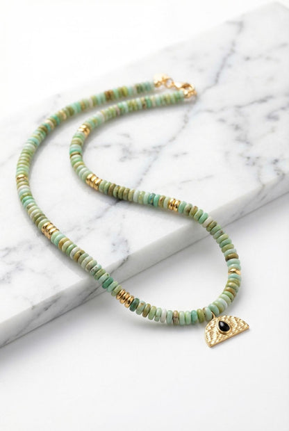 Natural Australian Green Jade with fan-shaped pendant - Lesedi Jewels