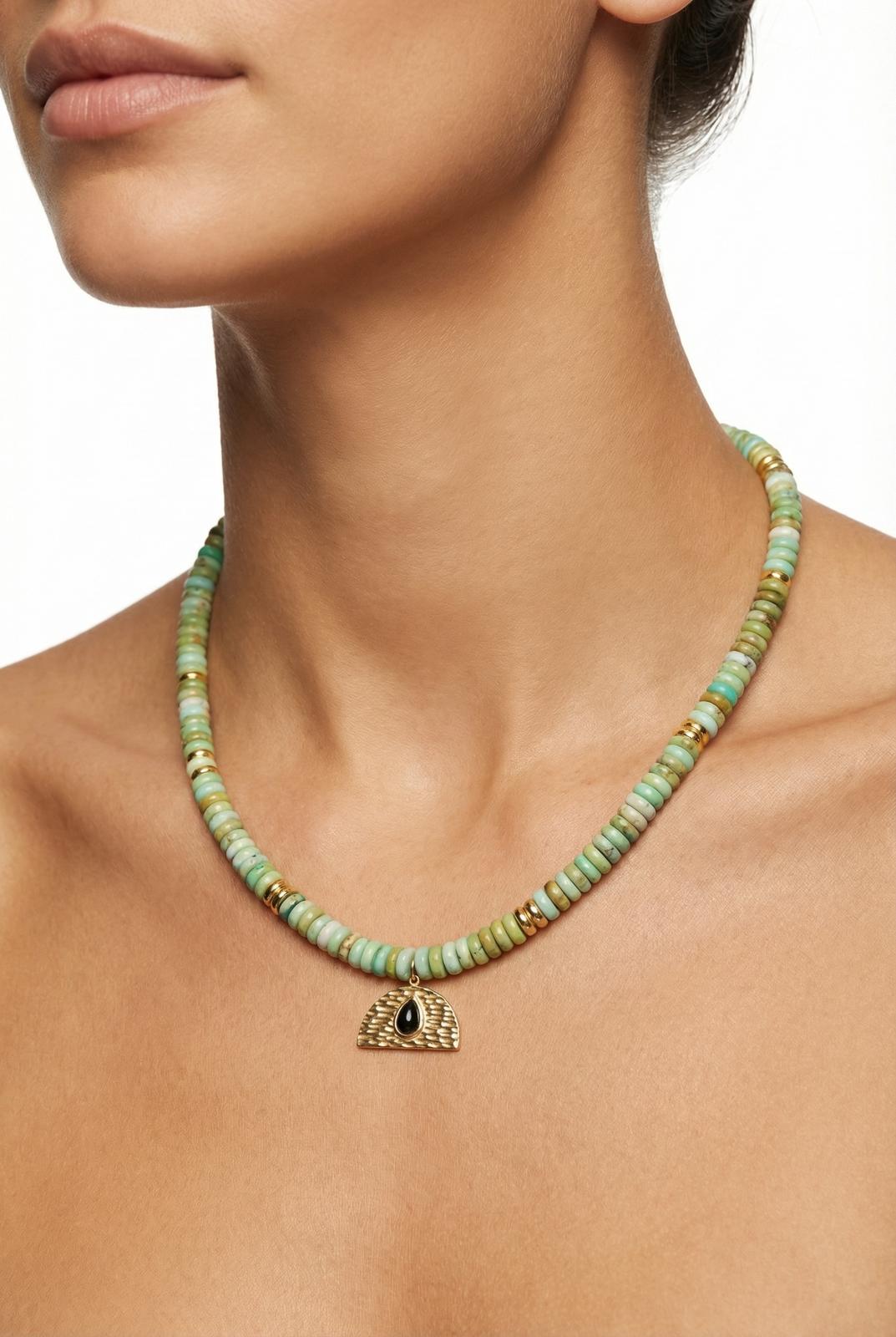 Natural Australian Green Jade with fan-shaped pendant - Lesedi Jewels