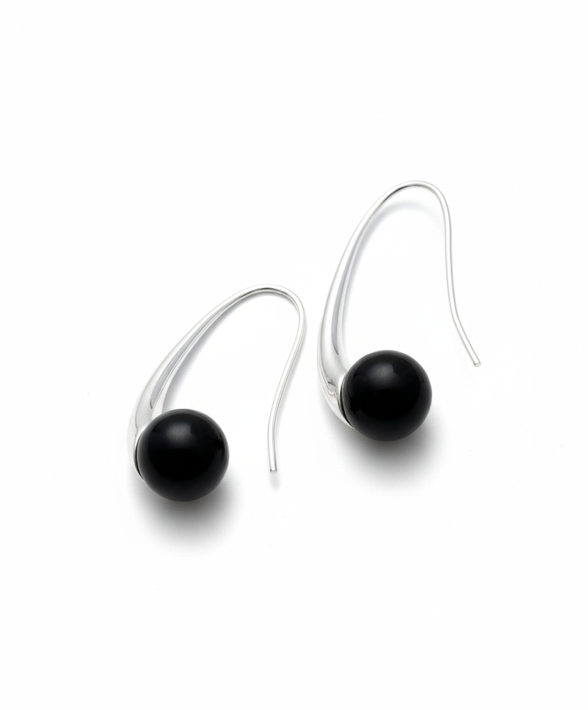 Étoile Noire | Black agate waterdrop Silver earrings