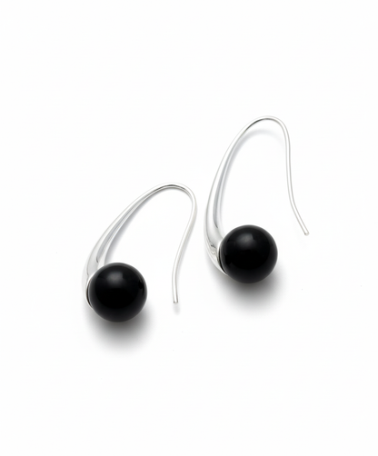 Étoile Noire | Black agate waterdrop Silver earrings