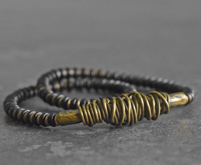 Ebony Wood With Rustic Brass Bracelet