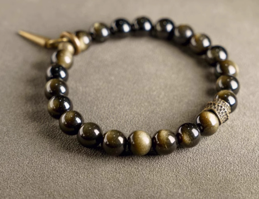 Gold Obsidian beads with Cone charm bracelet