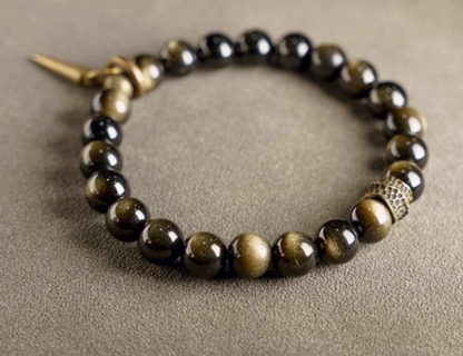 Gold Obsidian beads with Cone charm bracelet