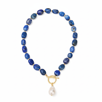Blue Reverie | Natural Lapis With Baroque Pearl Pendants Necklace