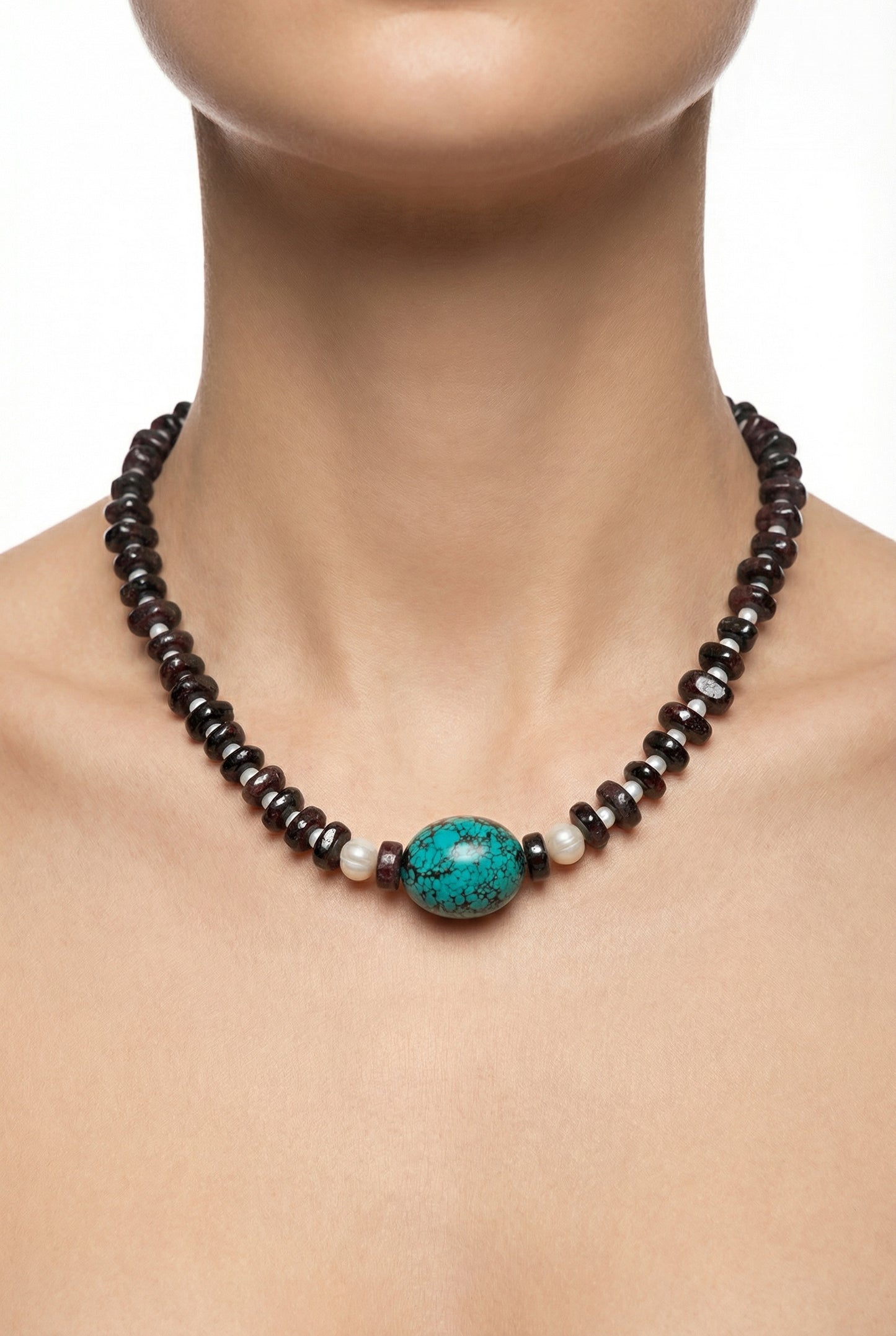 Scarlet & Serene | Garnet and Turquoise egg Necklace - Lesedi Jewels