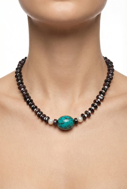 Scarlet & Serene | Garnet and Turquoise egg Necklace - Lesedi Jewels
